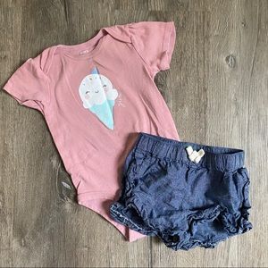 Ice cream onesie & ruffle shorts